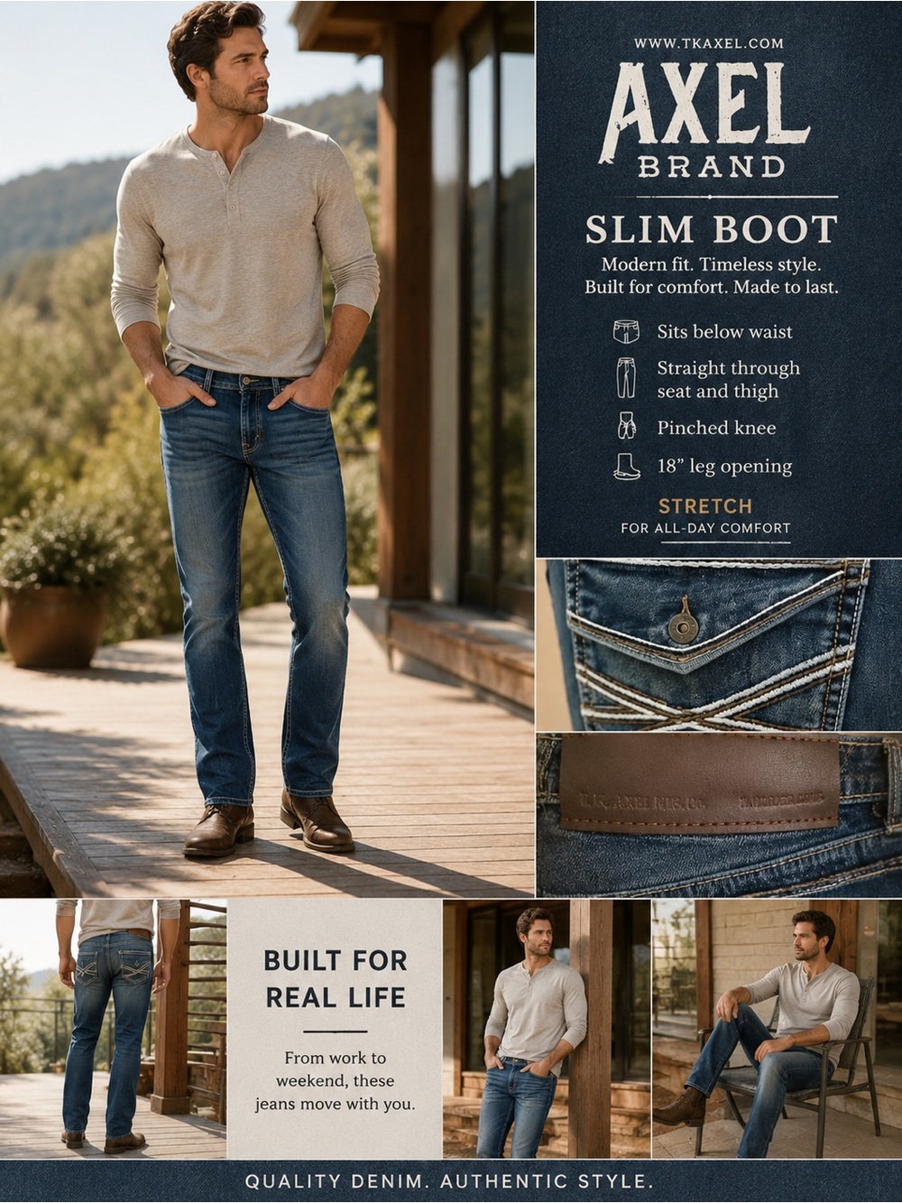 TK Axel Slim Boot Men's Jeans — Blue Denim